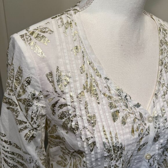 Alfani White and Gold Pintuck Metallic Lace Cotton Tunic Top, Size 2 - Picture 6 of 16